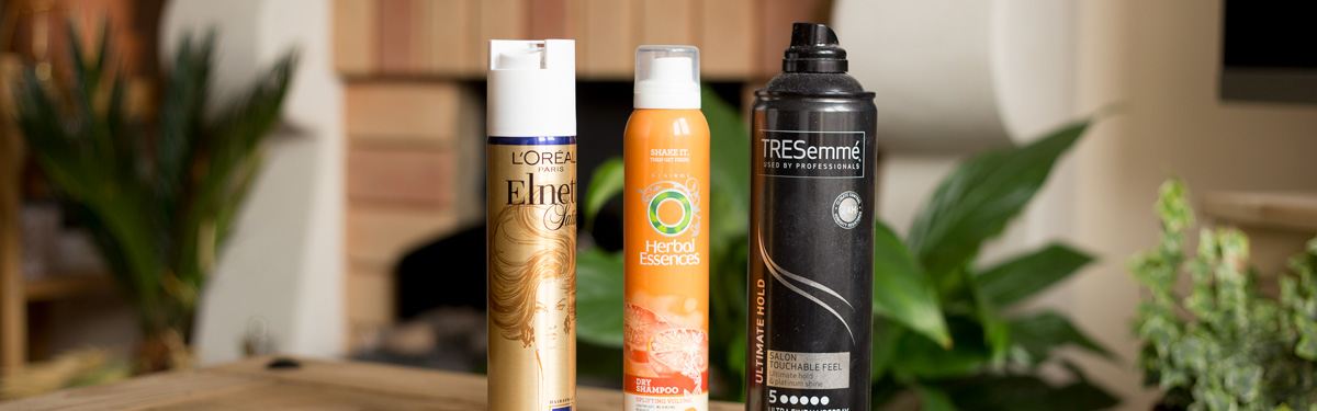 Hairspray bottles L'Oreal, Herbal Essences, TRESemme